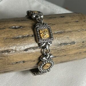 Brighton Victorian Crown Bracelet Two-tone Silver Plated Retired Toggle